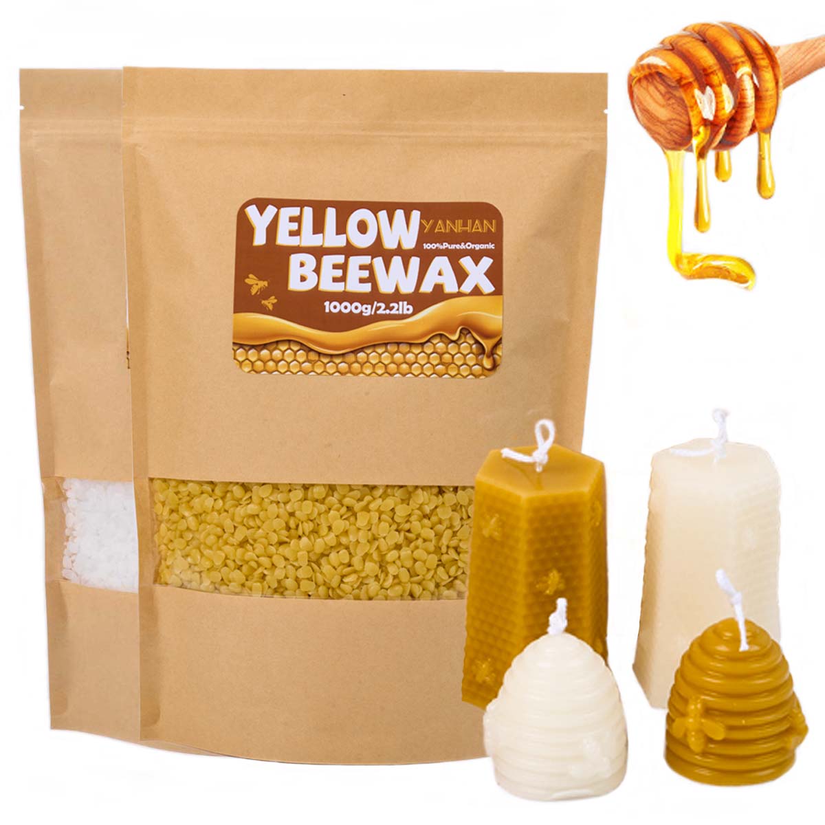 Beeswax Wrap Reusable - Cire d'abeille granulaire naturelle Pure, 1000g,